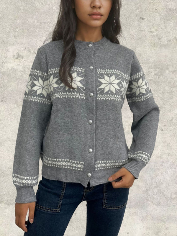 Snowflake Buttoned Cardigan Holiday Xmas Knitwear Cardigans | Chuzko.com