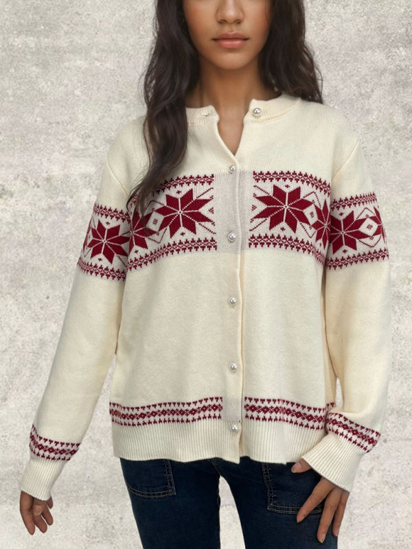 Snowflake Buttoned Cardigan Holiday Xmas Knitwear Cardigans | Chuzko.com