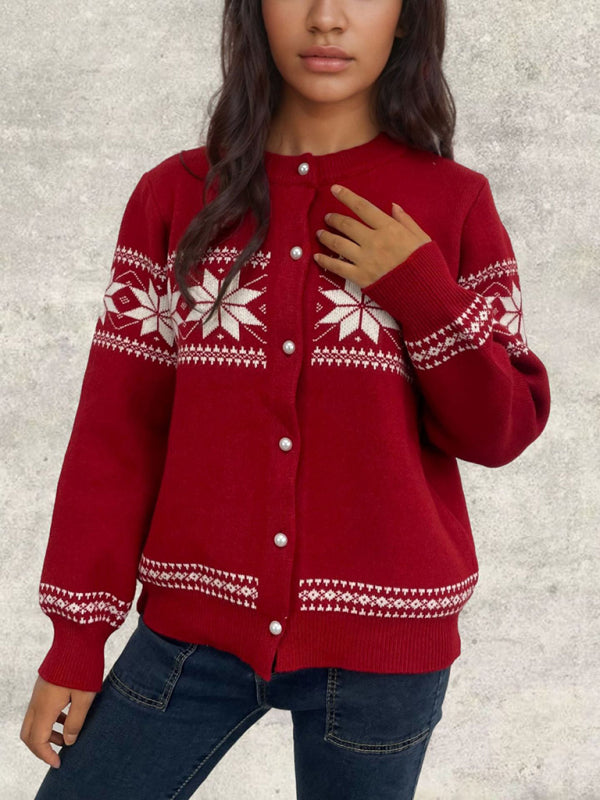 Snowflake Buttoned Cardigan Holiday Xmas Knitwear Cardigans | Chuzko.com