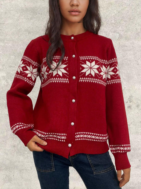 Snowflake Buttoned Cardigan Holiday Xmas Knitwear Cardigans | Chuzko.com