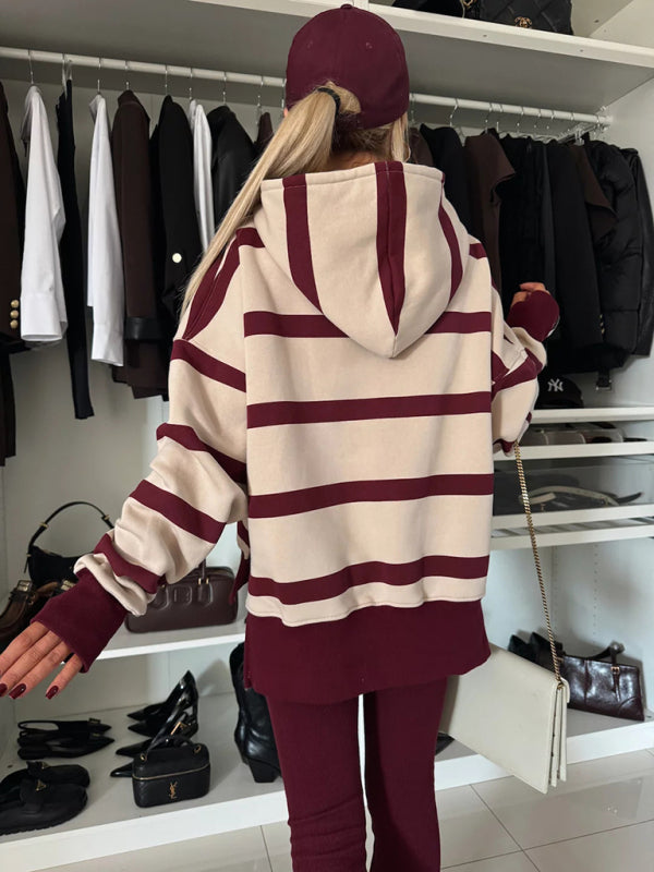 Striped Hoodie & Leggings Duo Loungewear Set Outfit Sets | Chuzko.com