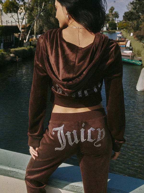 Velvet 2 Piece Tracksuit Hoodie & Velour Flared Pants Outfit Set | Chuzko.com