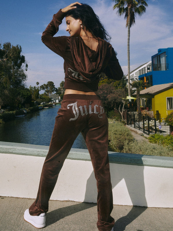 Velvet 2 Piece Tracksuit Hoodie & Velour Flared Pants Outfit Set | Chuzko.com