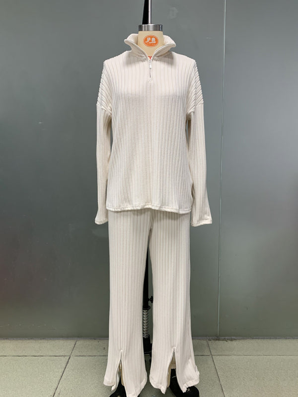 Ribbed Zip Loungewear Pants and Top Outfit Sets | Chuzko.com