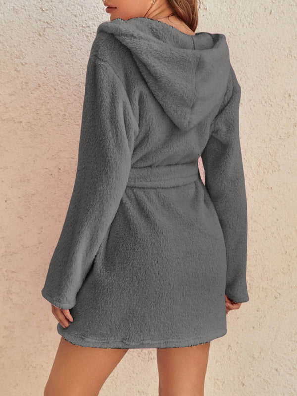 Cloud-Soft Hooded Bathrobe Plush Spa Robe Bathrobe | Chuzko.com