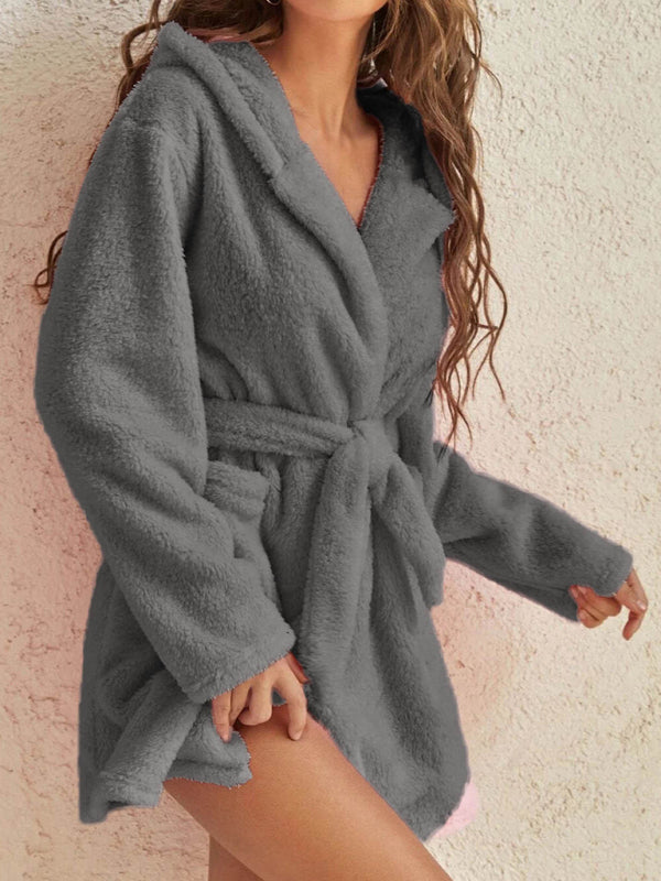 Cloud-Soft Hooded Bathrobe Plush Spa Robe Bathrobe | Chuzko.com