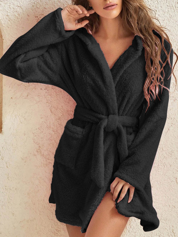 Cloud-Soft Hooded Bathrobe Plush Spa Robe Bathrobe | Chuzko.com