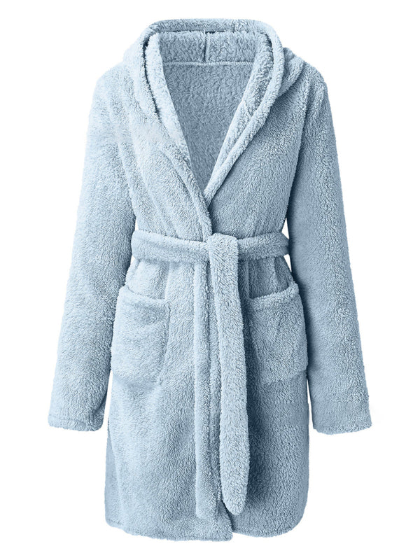 Cloud-Soft Hooded Bathrobe Plush Spa Robe Bathrobe | Chuzko.com