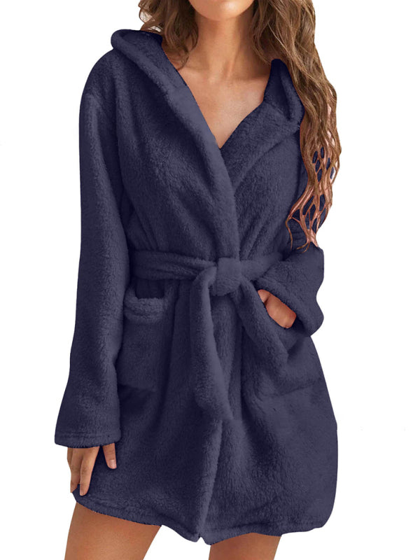 Cloud-Soft Hooded Bathrobe Plush Spa Robe Bathrobe | Chuzko.com