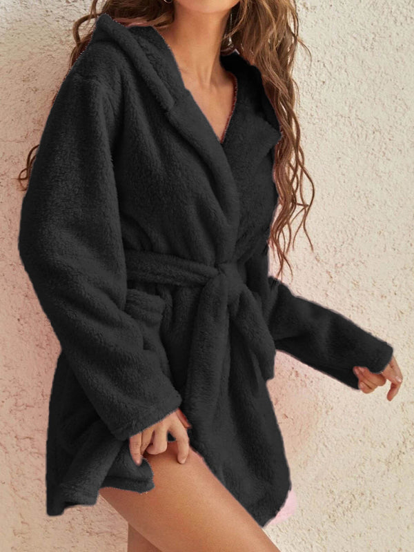 Cloud-Soft Hooded Bathrobe Plush Spa Robe Bathrobe | Chuzko.com