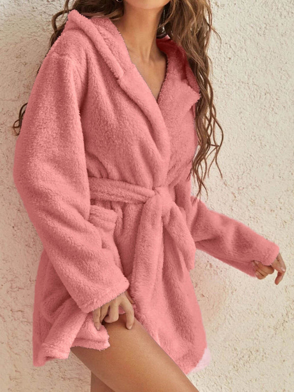 Cloud-Soft Hooded Bathrobe Plush Spa Robe Bathrobe | Chuzko.com