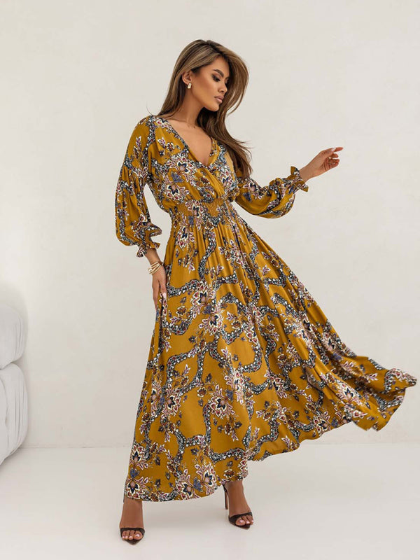 Floral Smocked Waist Maxi Dress for Festivals Cocktail Dresses | Chuzko.com