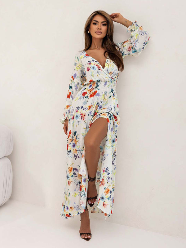 Floral Smocked Waist Maxi Dress for Festivals Cocktail Dresses | Chuzko.com