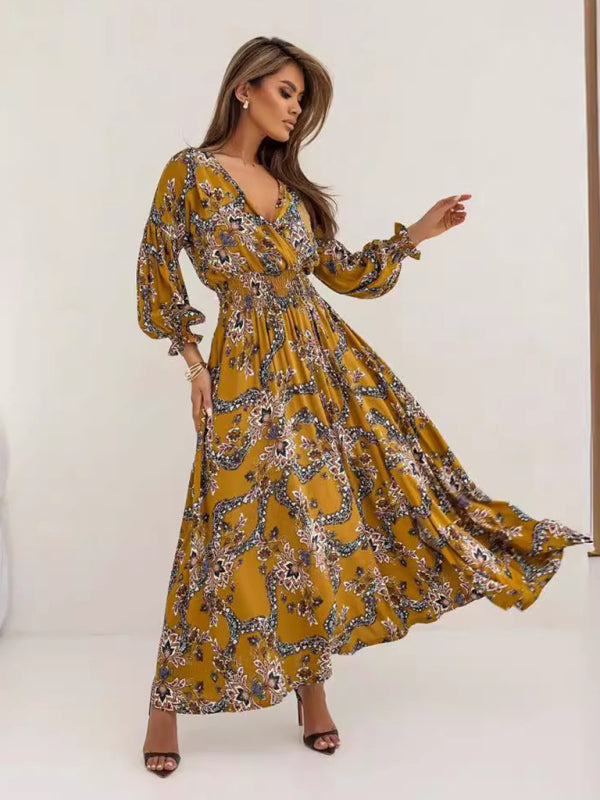 Floral Smocked Waist Maxi Dress for Festivals Cocktail Dresses | Chuzko.com