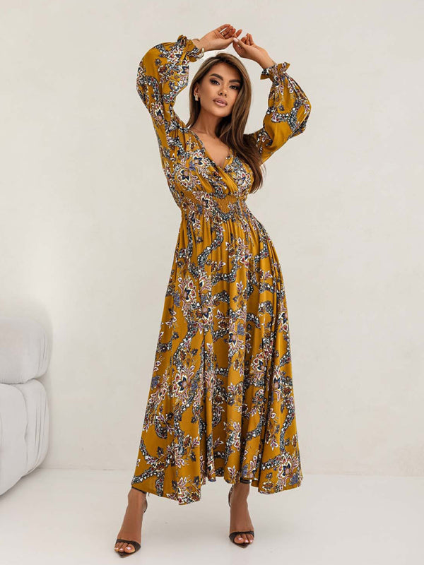 Floral Smocked Waist Maxi Dress for Festivals Cocktail Dresses | Chuzko.com