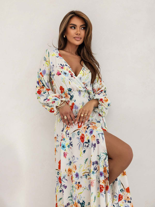 Floral Surplice Slit Midi Maxi Dress for Fashion-Forward Women	