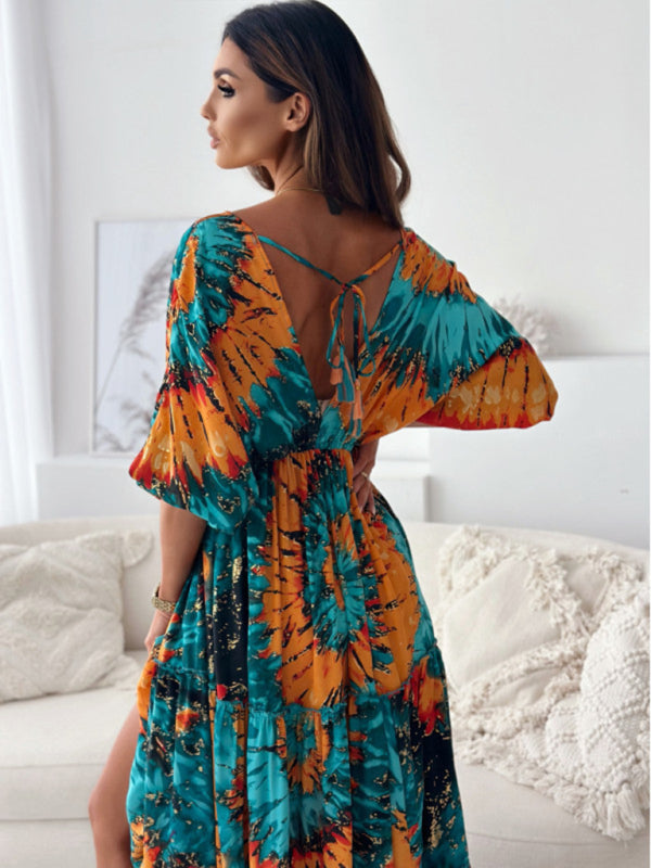 Boho Floral Maxi Dress with Slit for Festivals Maxi Dresses | Chuzko.com