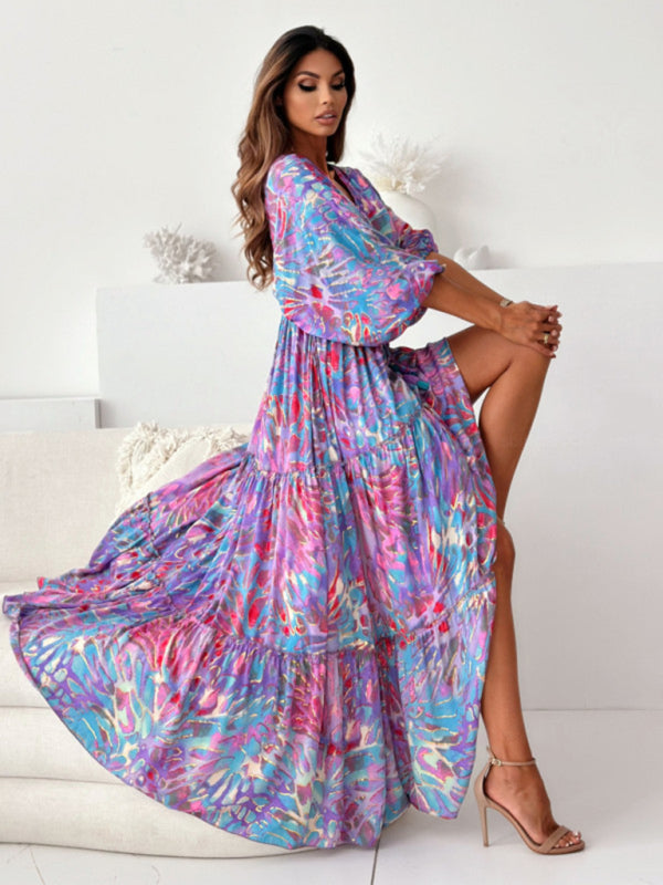 Boho Floral Maxi Dress with Slit for Festivals Maxi Dresses | Chuzko.com