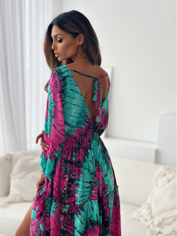 Boho Floral Maxi Dress with Slit for Festivals Maxi Dresses | Chuzko.com