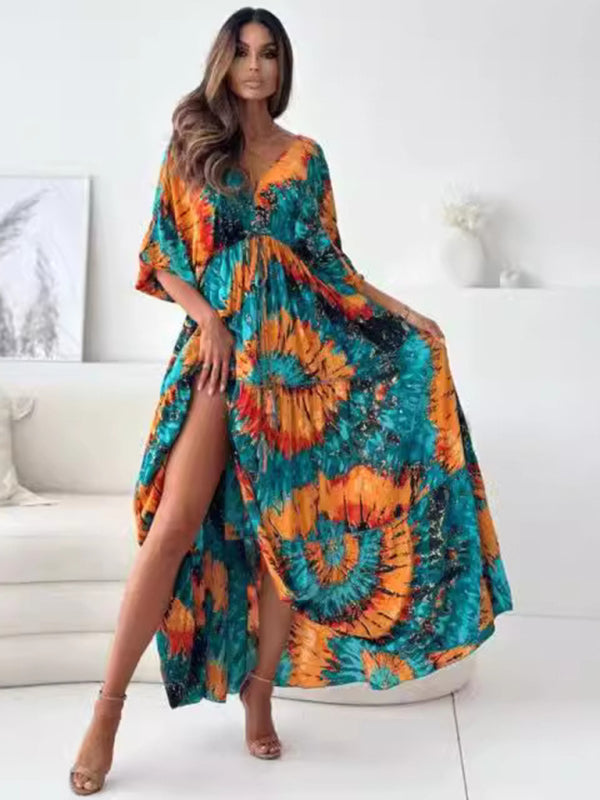 Boho Floral Maxi Dress with Slit for Festivals Maxi Dresses | Chuzko.com