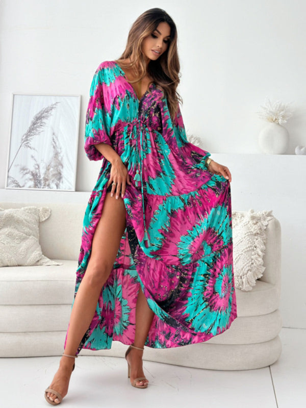 Boho Floral Maxi Dress with Slit for Festivals Maxi Dresses | Chuzko.com