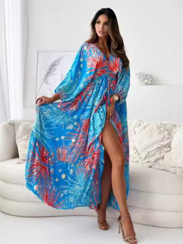 Boho Floral Maxi Dress with Slit for Festivals Maxi Dresses | Chuzko.com