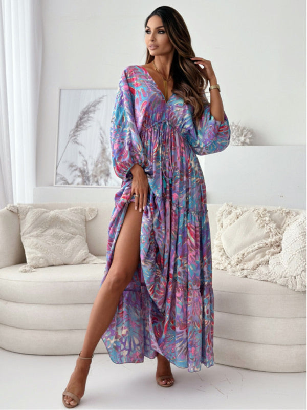 Boho Floral Maxi Dress with Slit for Festivals Maxi Dresses | Chuzko.com