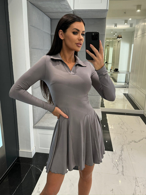 Chic Polo Collar Drop-Waist Mini Dress	