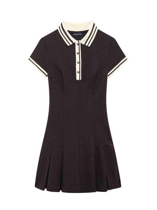 Chic Contrast Henley Collar Mini Dress for Effortless Style	