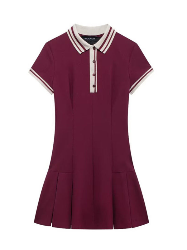 Contrast Trim Drop Waist Henley Collar Dress Mini Dresses | Chuzko.com