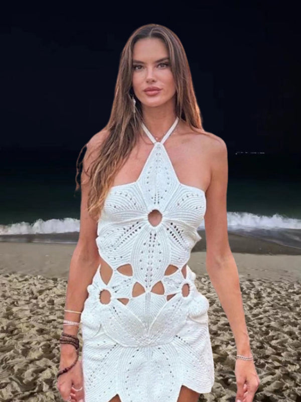 Chic Beach Party Halter Backless Mini Dress for Summer	