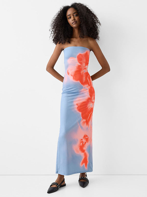 Strapless Tie Dye Maxi Dress Tube Dresses | Chuzko.com