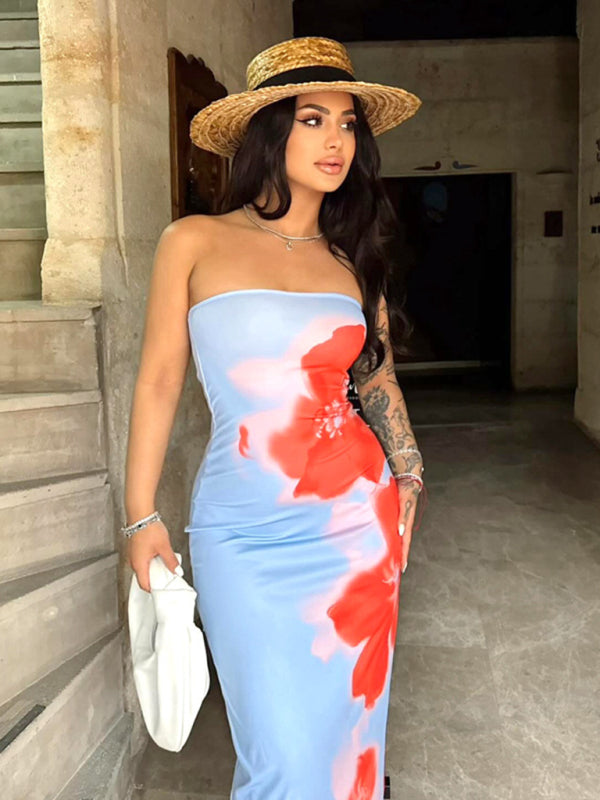 Strapless Tie Dye Maxi Dress Tube Dresses | Chuzko.com