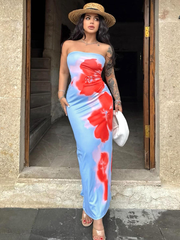 Strapless Tie Dye Maxi Dress Tube Dresses | Chuzko.com