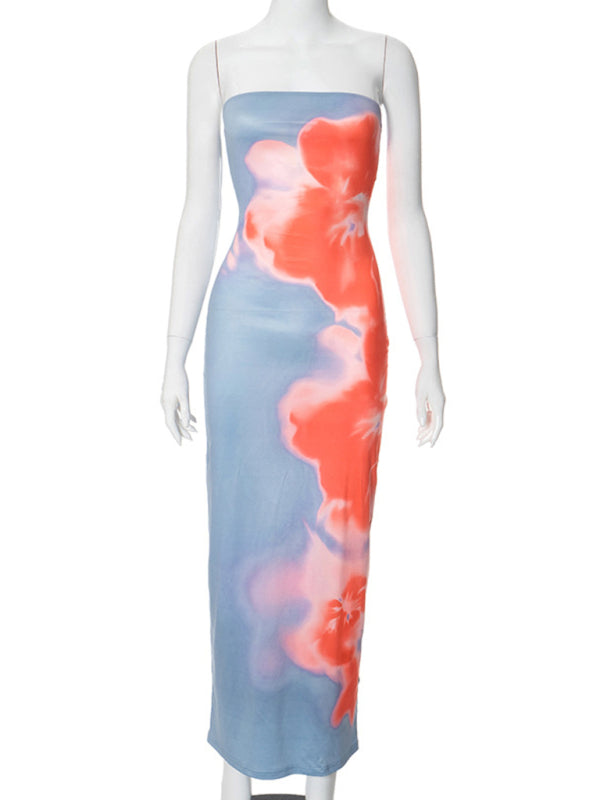 Strapless Tie Dye Maxi Dress Tube Dresses | Chuzko.com