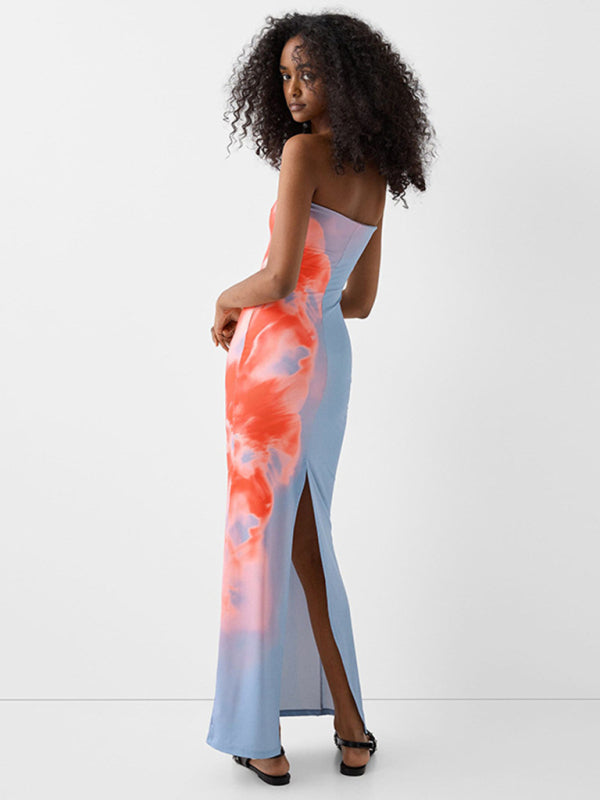 Strapless Tie Dye Maxi Dress Tube Dresses | Chuzko.com