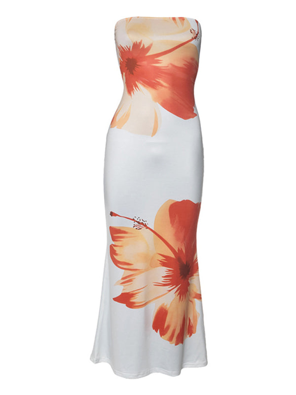 Strapless Floral Sunset Cruise Tube Dress Vacation Dresses | Chuzko.com