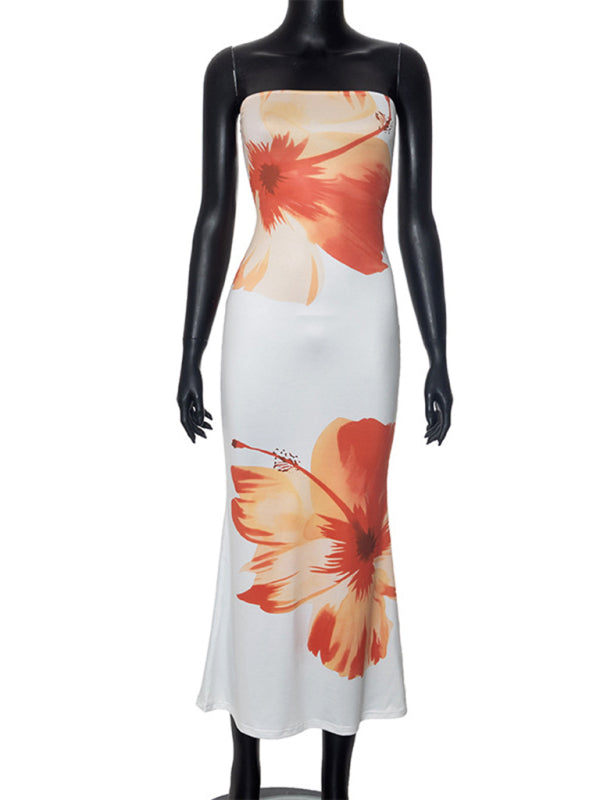 Strapless Floral Sunset Cruise Tube Dress Vacation Dresses | Chuzko.com