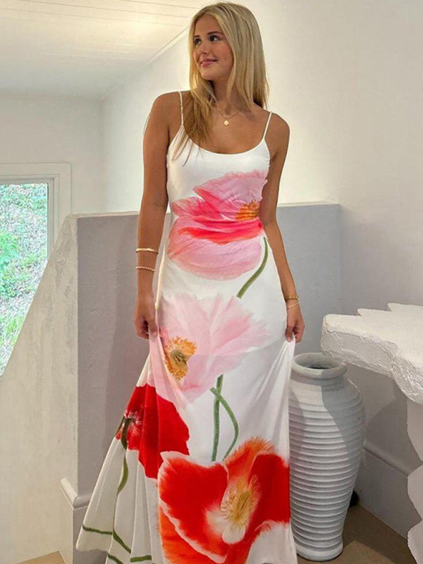 Vibrant Floral A-Line Cami Maxi Dress for Summer Chic	