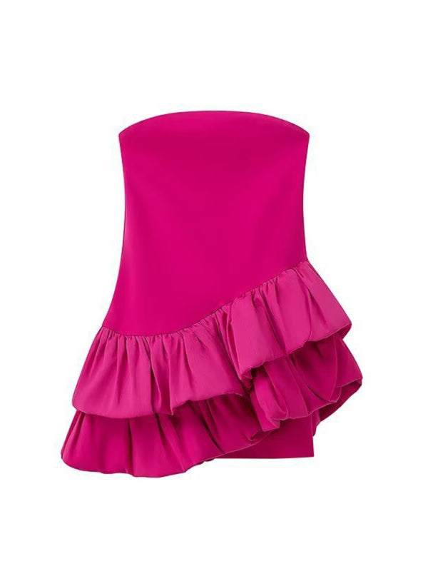 Fuchsia Ruffle Asymmetric Tube Party Dress Party Dresses | Chuzko.com