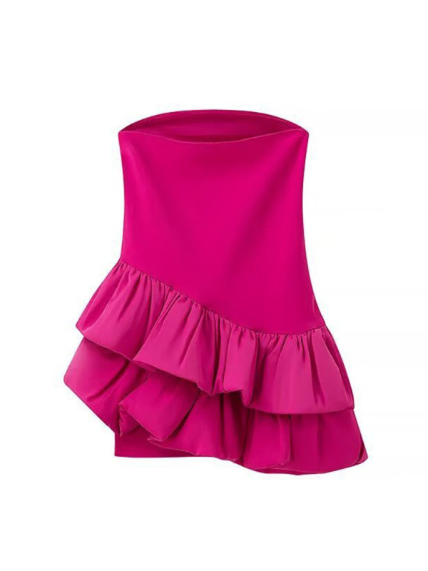 Fuchsia Ruffle Asymmetric Tube Party Dress Party Dresses | Chuzko.com