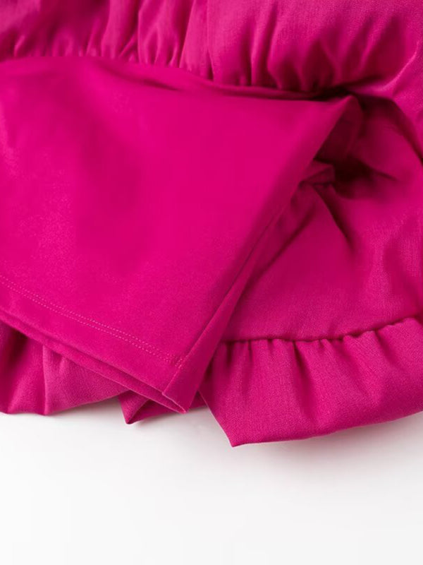 Fuchsia Ruffle Asymmetric Tube Party Dress Party Dresses | Chuzko.com