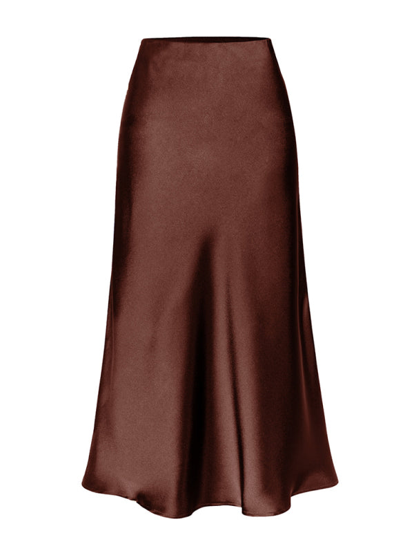 Sleek Satin Midi Skirt with Side Slit for Modern Elegance	