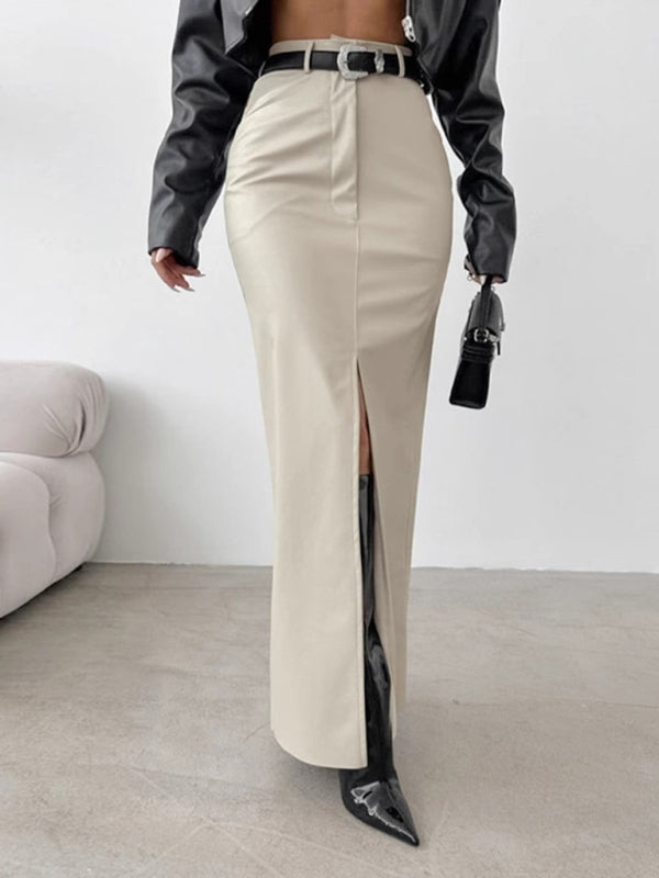 Sleek Faux Leather Slit Maxi Skirt for Trendy Looks	