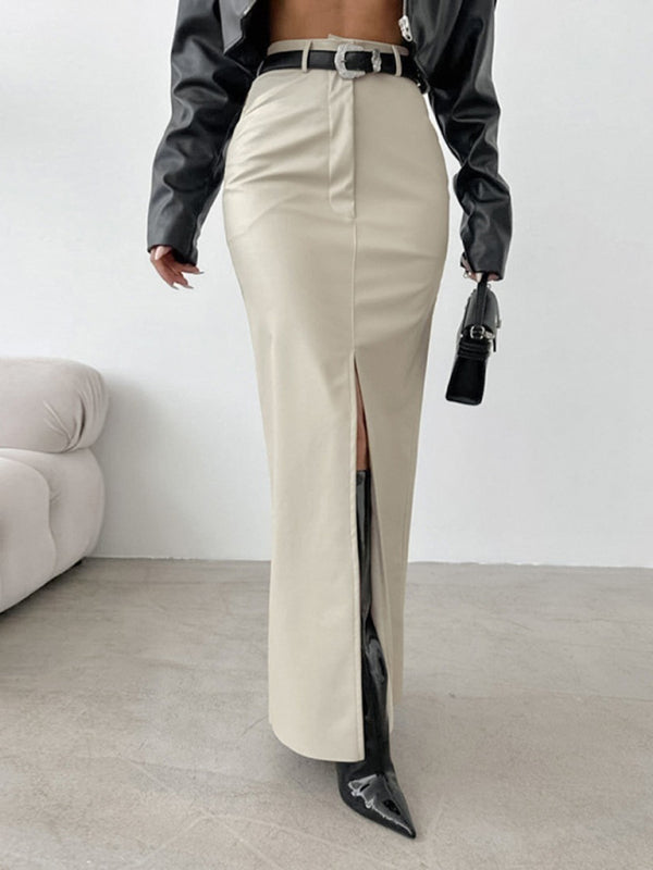 Faux Leather Maxi Skirt with Slit Maxi Skirts | Chuzko.com