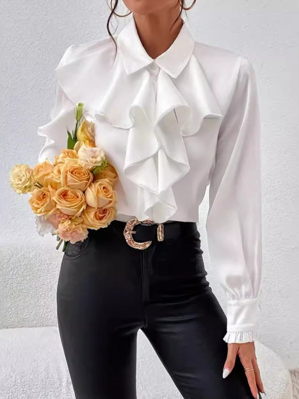 Chic Ruffle Button-Up Blouse for Modern Women	