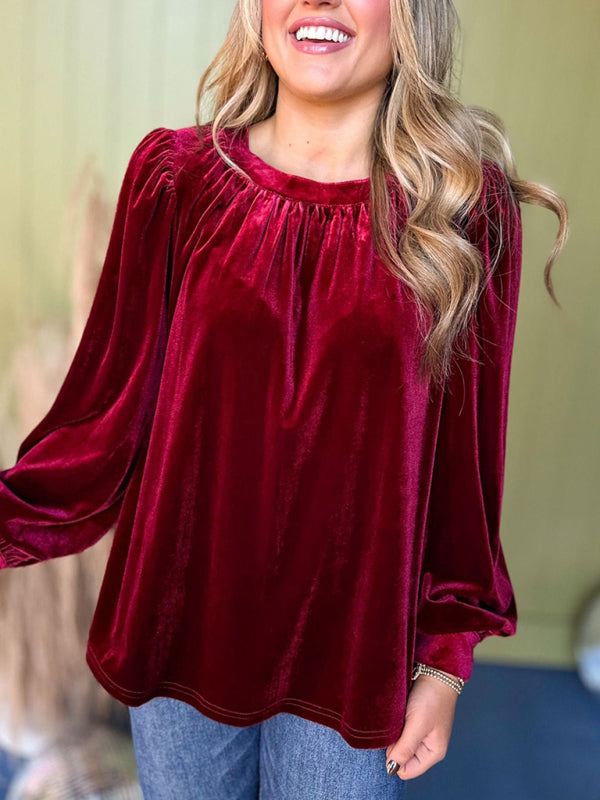 Luxe Velvet Bishop Sleeve Top for Stylish Women	