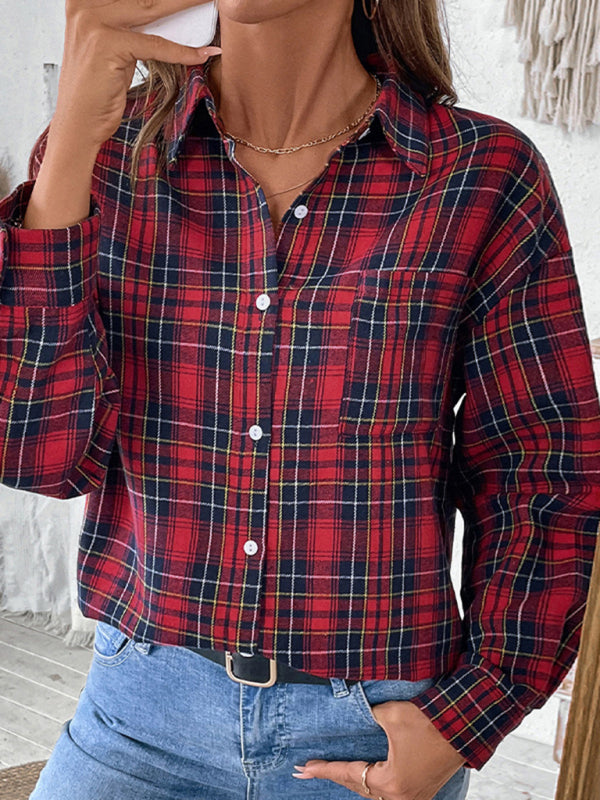 Classic Plaid Button-Up Shirt with Long Sleeves Shirts | Chuzko.com