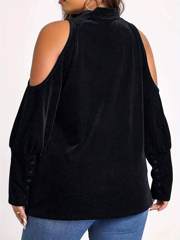 Velvet Cold Shoulder Top Glitter Velour Blouse Velvet Tops | Chuzko.com