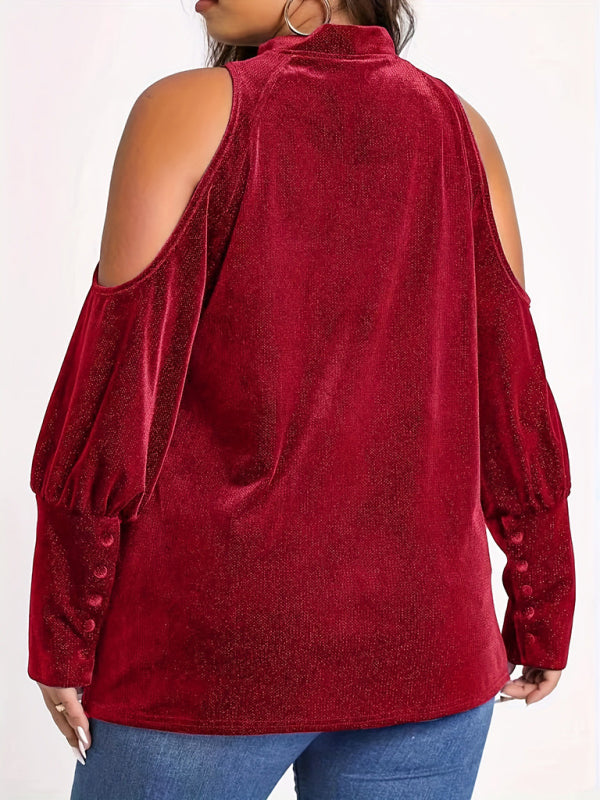 Velvet Cold Shoulder Top Glitter Velour Blouse Velvet Tops | Chuzko.com